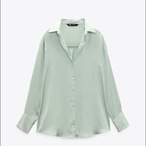 Zara light green silk button down